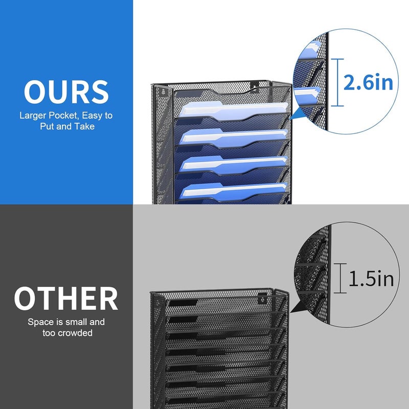 OUTWOLF 10 Tier Hanging Wall File Organizer Wall Mount Paper Document Folder Holder with Hooks for Home Office Organization - Image 3